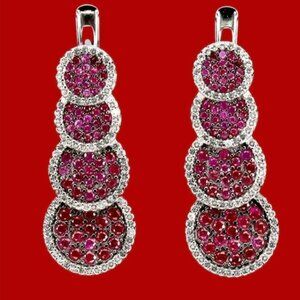 925 Sterling Silver Earrings 2.5cm with Natural Myanmar Ruby & White Topaz Gems